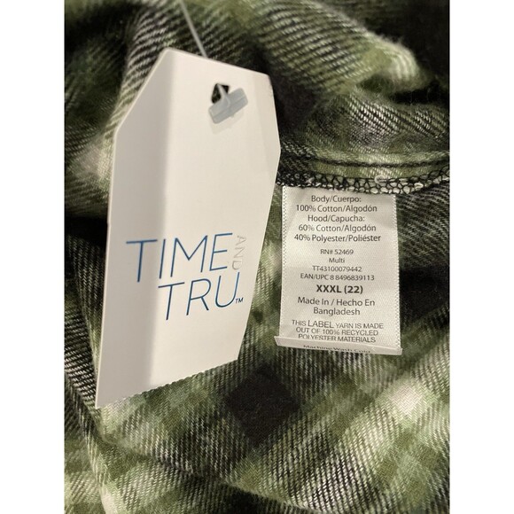 Time and Tru Womens Long Sleeve Shirt Green Hoodie Flannel Plus Size XXXL 22 NEW - Picture 7 of 7